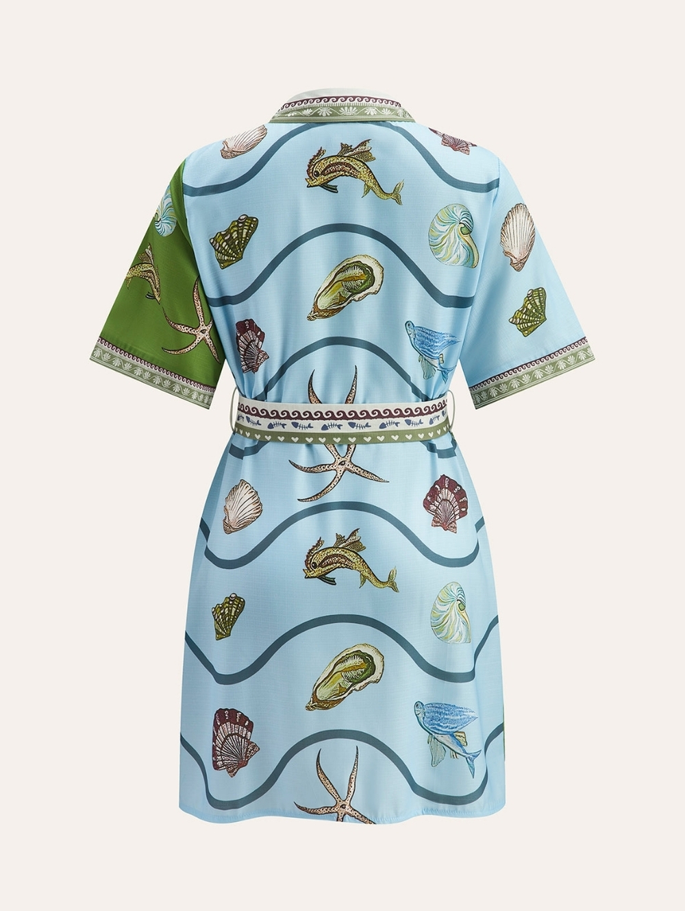Commense Ocean Belted Shirt Dress - Size S | Summer Beach Cover-up Style - Picture 3 of 9